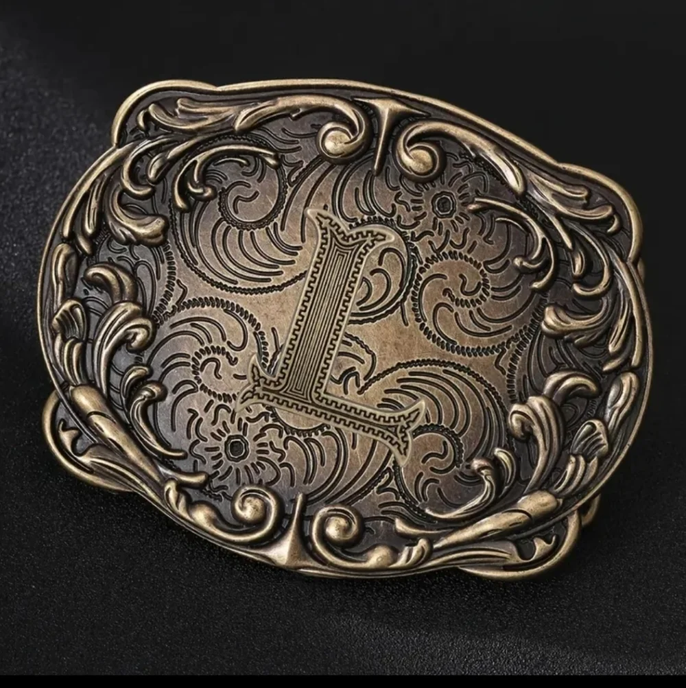 Western Initial “L” Belt Buckle – Monogram Floral Scroll – Cowboy Cowgirl